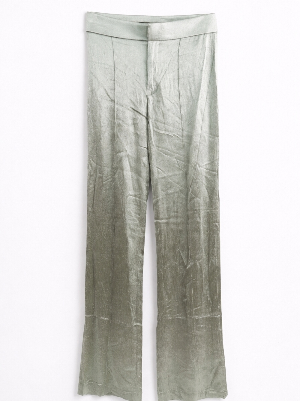 ZARA Satin Wide Leg Pants Sage High Rise Flowy Chic Trousers Stretch Pants Small